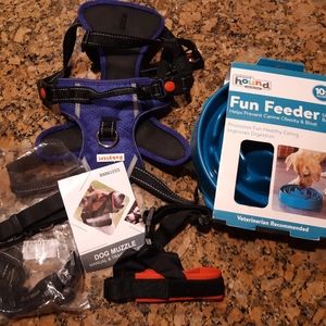 Dog harness/ muzzle and feeder